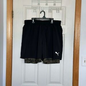 Puma Men's Black Shorts with Camouflage Detail